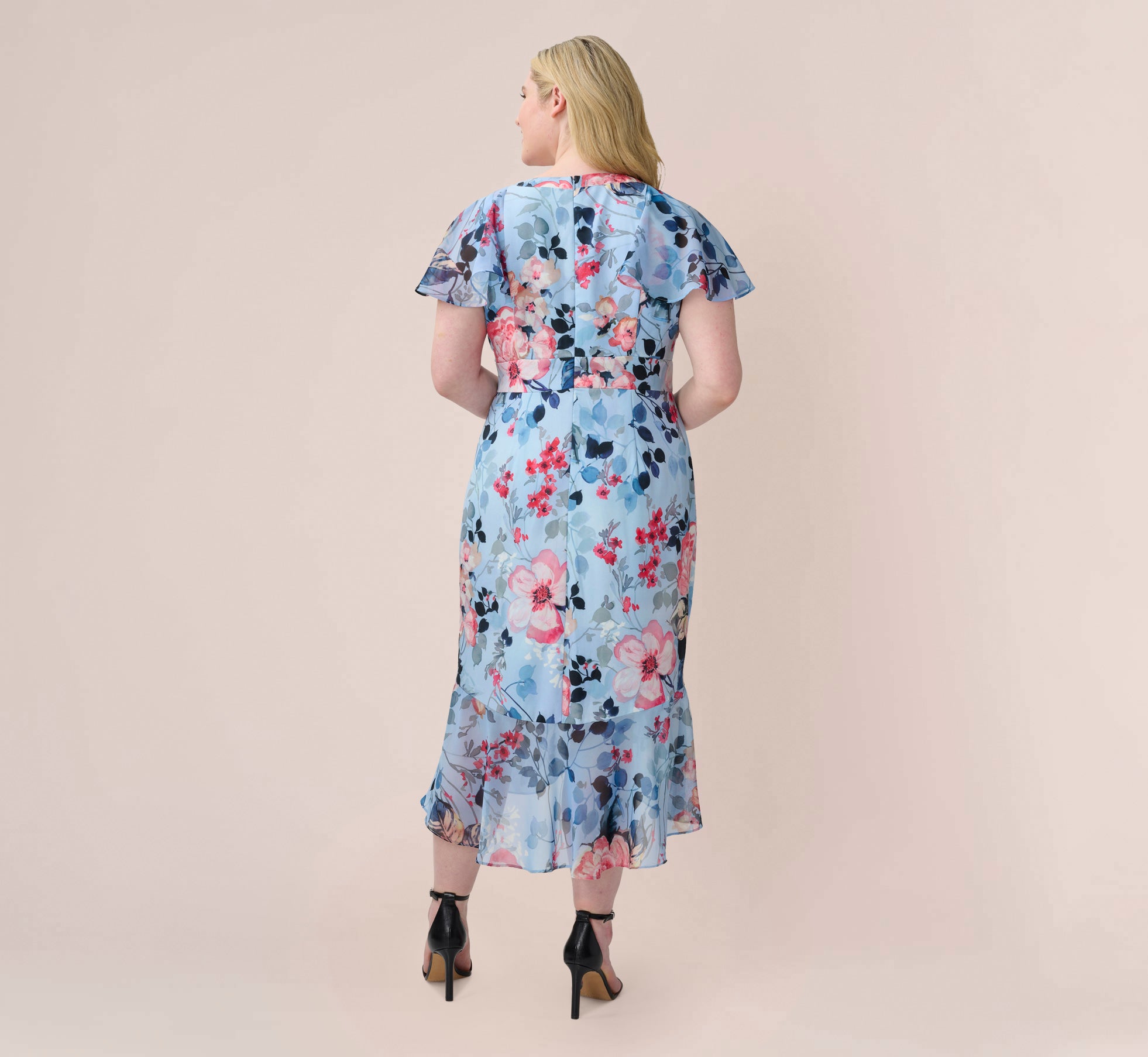 Blue Multi Plus Size Floral Faux Wrap Dress - Adrianna Papell