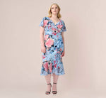Plus Size Floral Faux Wrap Dress In Blue Multi 1