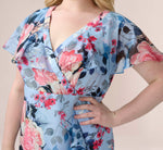 Plus Size Floral Faux Wrap Dress In Blue Multi 2