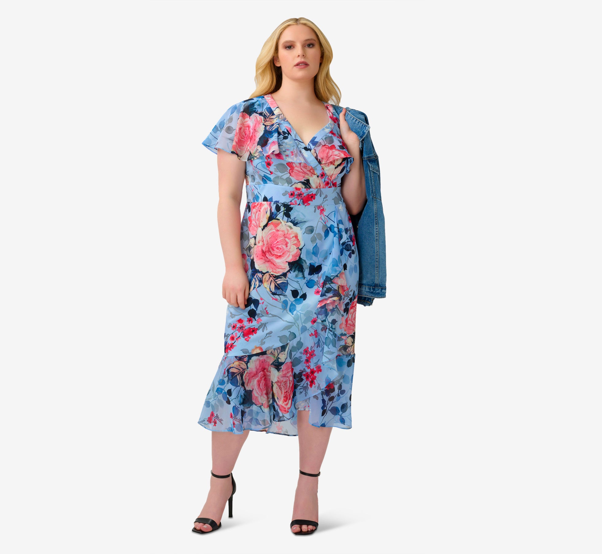 Multi Colored Plus Size Floral Faux Wrap Dress - Adrianna Papell Multi Colored Plus Size Floral Faux Wrap Dress - Adrianna Papell