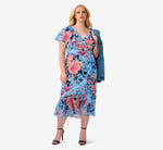 Plus Size Floral Faux Wrap Dress In Blue Multi 3