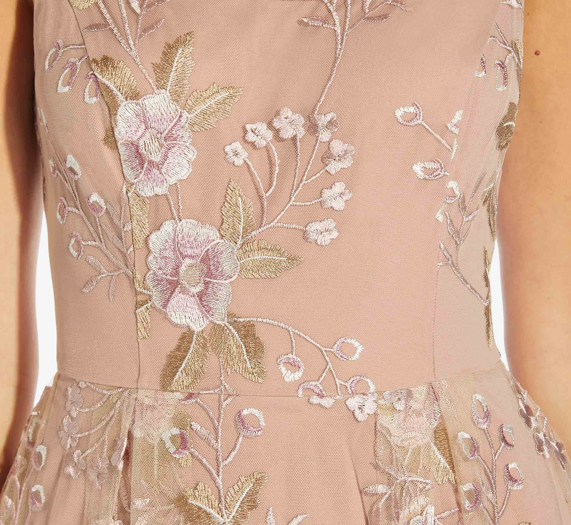 Floral Embroidered Flared Dress In Blush Multi | Adrianna Papell