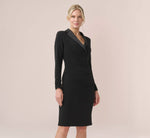 Jersey And Satin Short Sheath Tuxedo Dress In Black 2