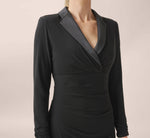 Jersey And Satin Short Sheath Tuxedo Dress In Black 3