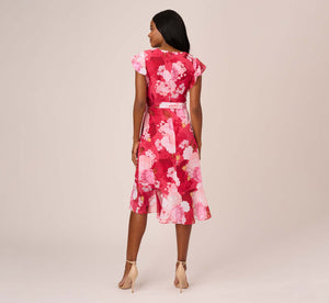 Floral Print Smocked Chiffon Short Dress In Pink Multi