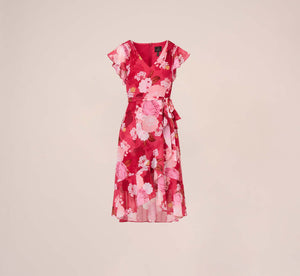 Floral Print Smocked Chiffon Short Dress In Pink Multi