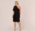 Plus Size One Shoulder Dress With Chiffon Cape In Black 5