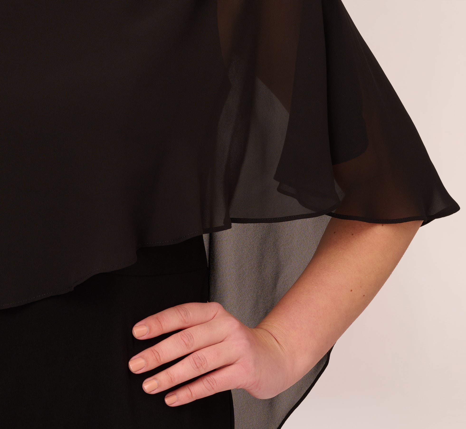 Black Plus Size One Shoulder Dress With Chiffon Cape - Adrianna Papell Black Plus Size One Shoulder Dress With Chiffon Cape - Adrianna Papell