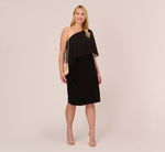 Plus Size One Shoulder Dress With Chiffon Cape In Black 1