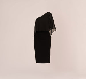One Shoulder Dress With Chiffon Cape In Black