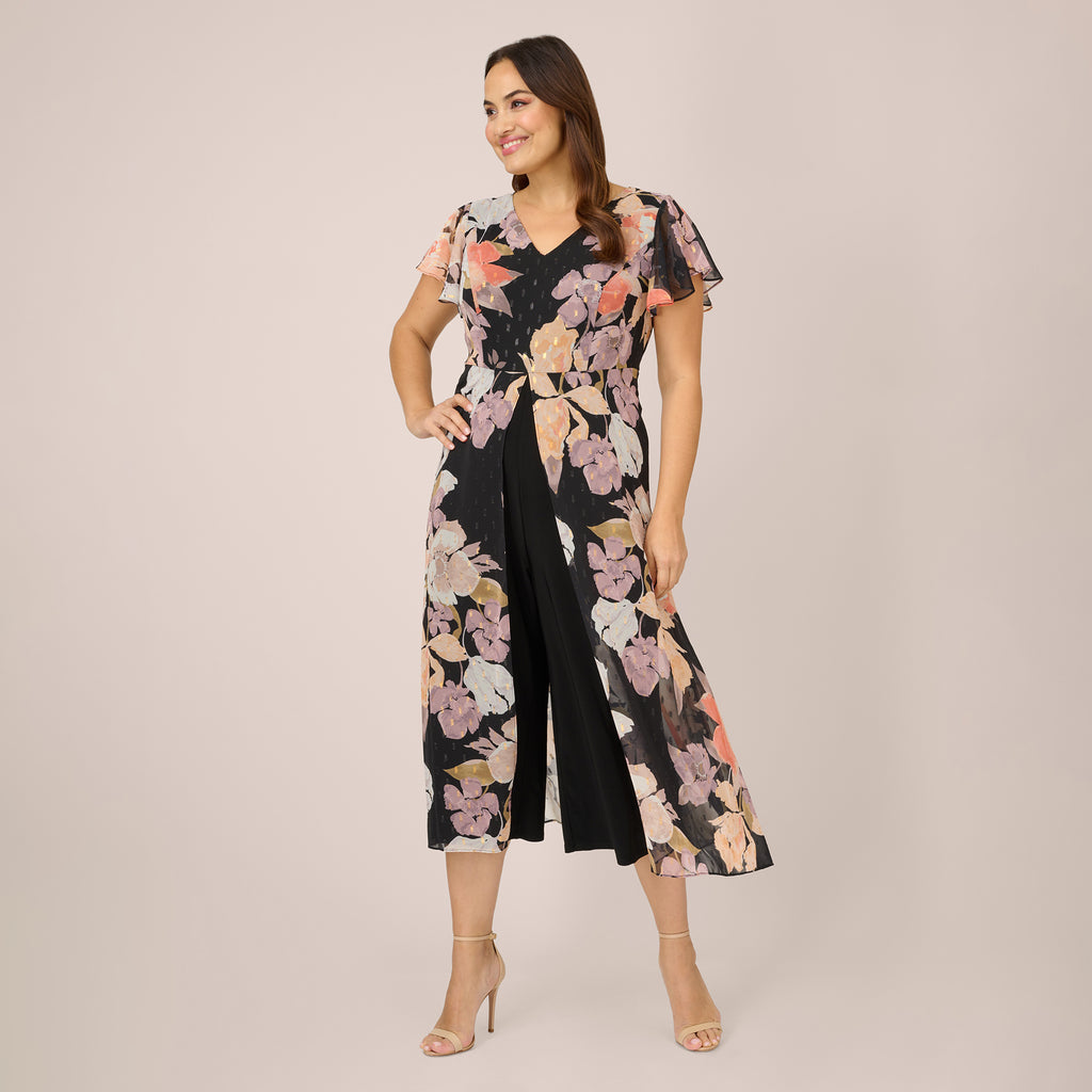 Date Night Perfect Black Satin Floral Hook-and-Eye Crop Top
