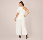 Plus Size Flutter One Shoulder Jumpsuit In Ivory 2