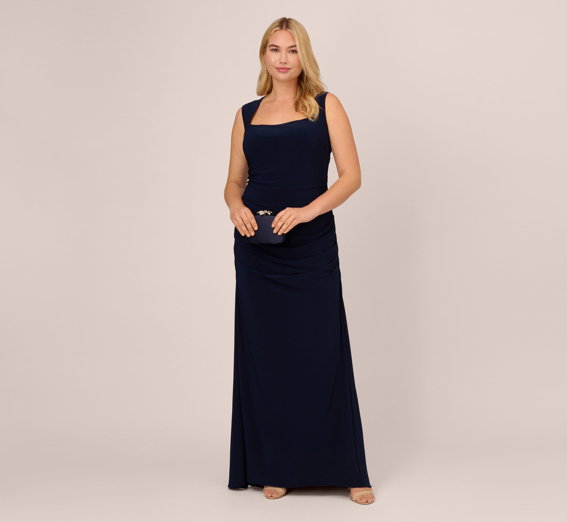 Plus Size Draped Jersey Gown With Open Back In Midnight