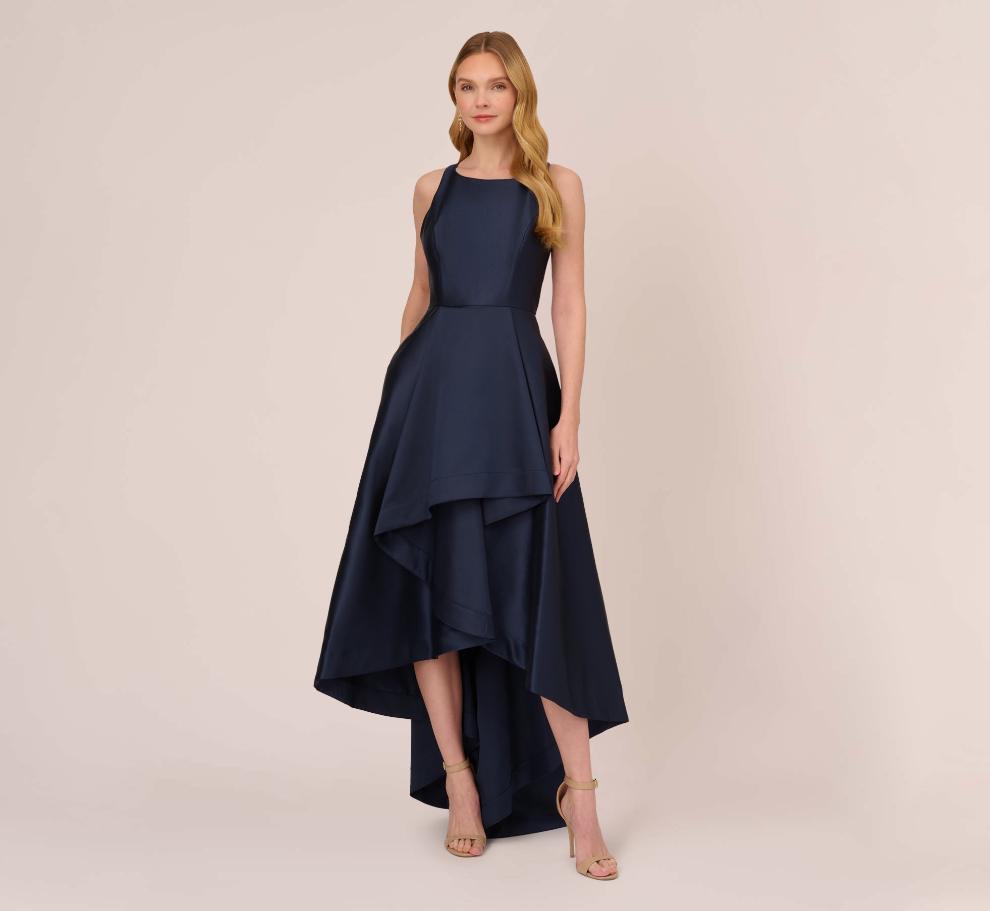 High Low Mikado Gown With Asymmetrical Detail In Midnight - Adrianna Papell High Low Mikado Gown With Asymmetrical Detail In Midnight - Adrianna Papell