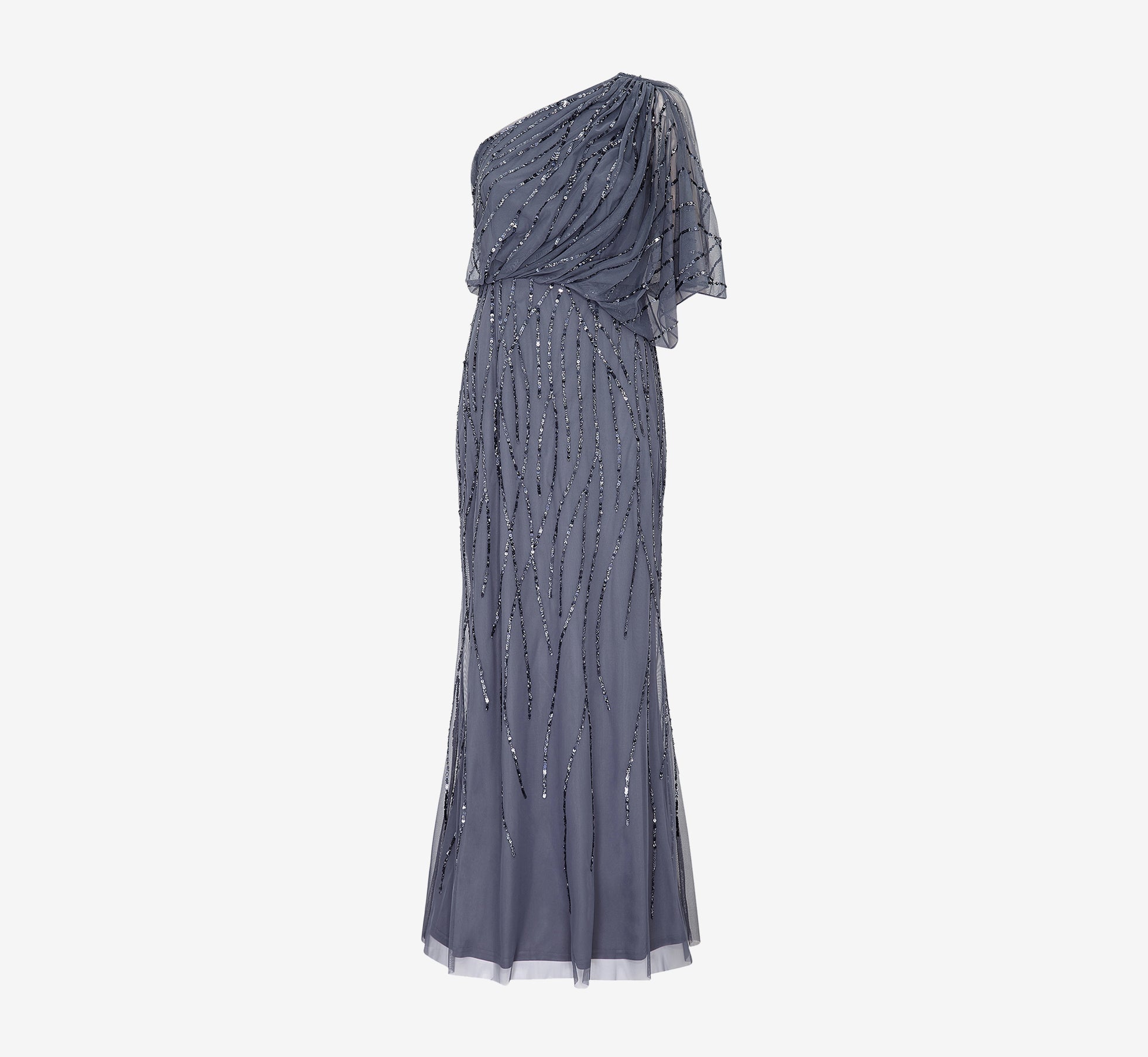 Blue Draped One Shoulder Dress With Sequin Detail - Adrianna Papell Blue Draped One Shoulder Dress With Sequin Detail - Adrianna Papell
