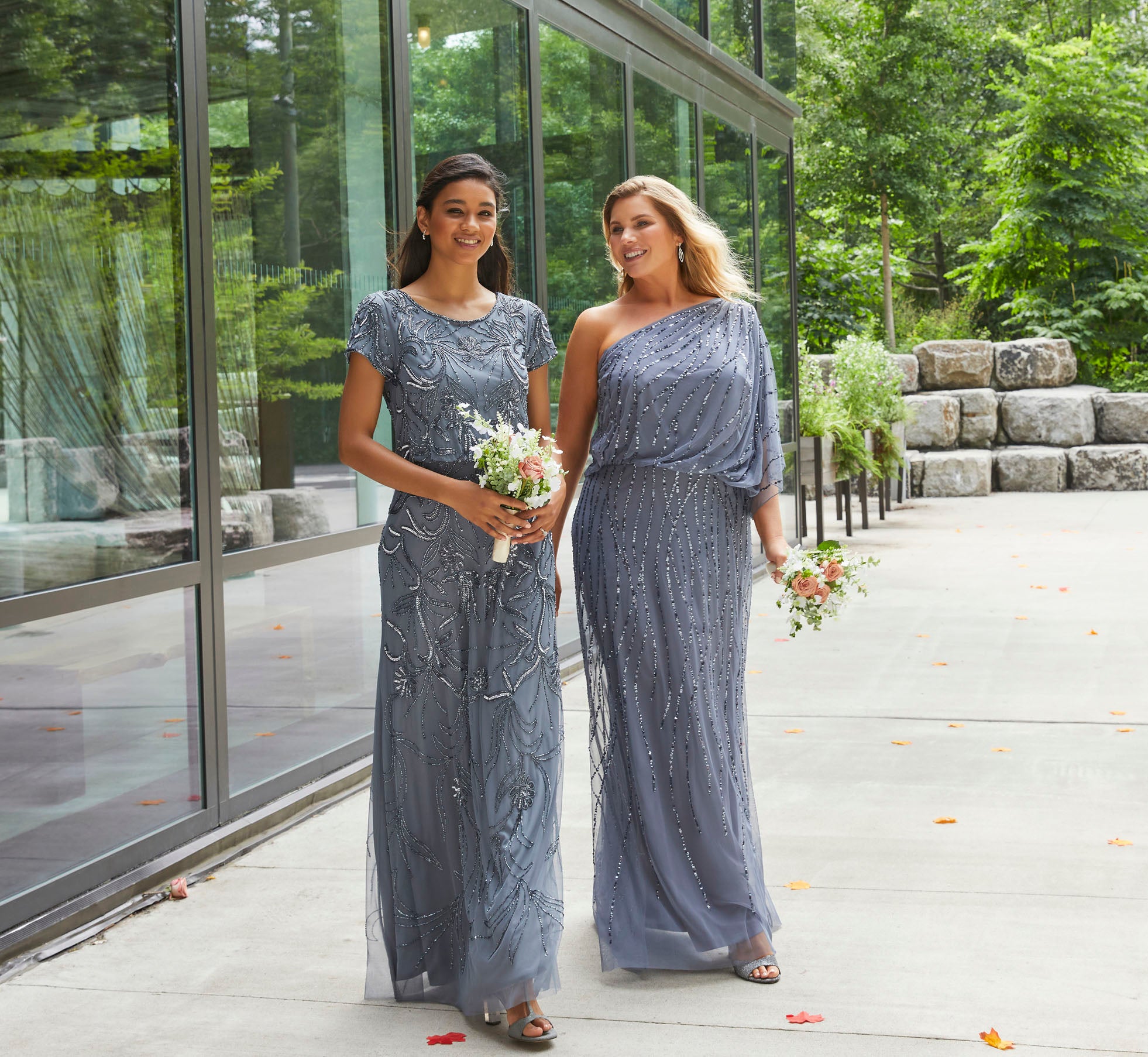 Blue Draped One Shoulder Dress With Sequin Detail - Adrianna Papell Blue Draped One Shoulder Dress With Sequin Detail - Adrianna Papell