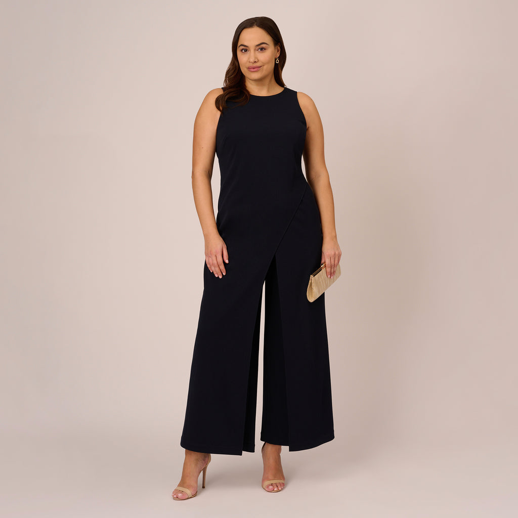 Plus Size Sleeveless Asymmetrical Jumpsuit In Midnight | Adrianna Papell