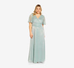Plus Size Metallic Mesh Draped Gown In Sea Glass 4