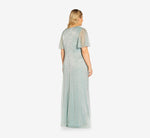 Plus Size Metallic Mesh Draped Gown In Sea Glass 3