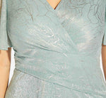 Plus Size Metallic Mesh Draped Gown In Sea Glass 2
