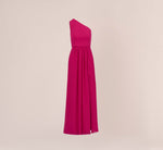 One Shoulder Chiffon Long Gown In Bright Magenta 7