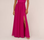 One Shoulder Chiffon Long Gown In Bright Magenta 4