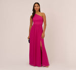 One Shoulder Chiffon Long Gown In Bright Magenta 1