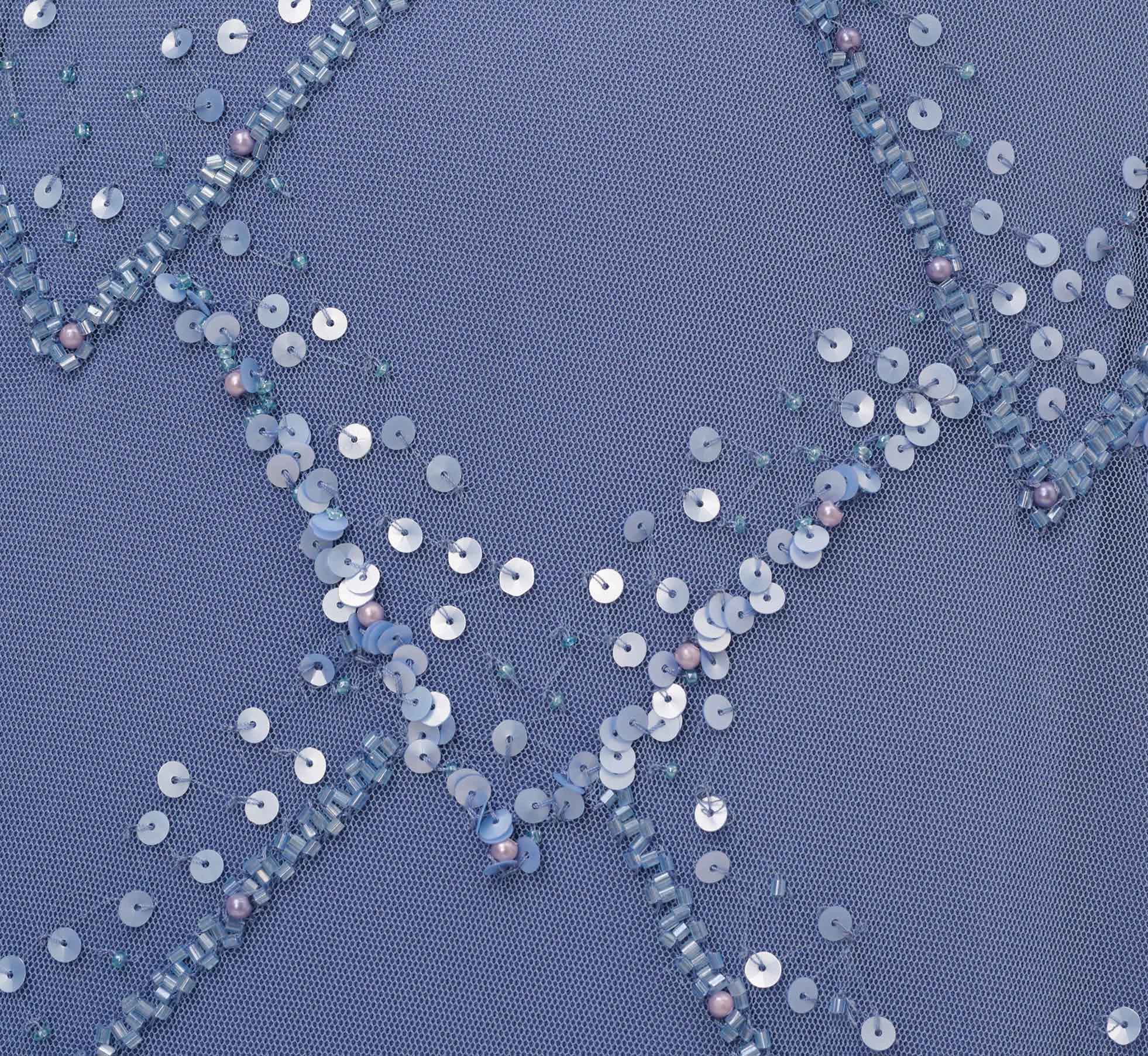 Blue Hand-Beaded Blouson Long Gown With Flutter Sleeves - Adrianna Papell Blue Hand-Beaded Blouson Long Gown With Flutter Sleeves - Adrianna Papell