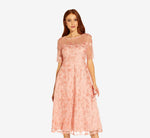 3D Floral Embroidered And Hand-Sequined Tea-Length Fit-And Flare Cocktail Dress In Peach Blossom 2