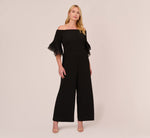 Plus Size Off The Shoulder Crepe Jumpsuit With Organza Sleeves In Black 2