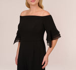 Plus Size Off The Shoulder Crepe Jumpsuit With Organza Sleeves In Black 3