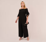 Plus Size Off The Shoulder Crepe Jumpsuit With Organza Sleeves In Black 1