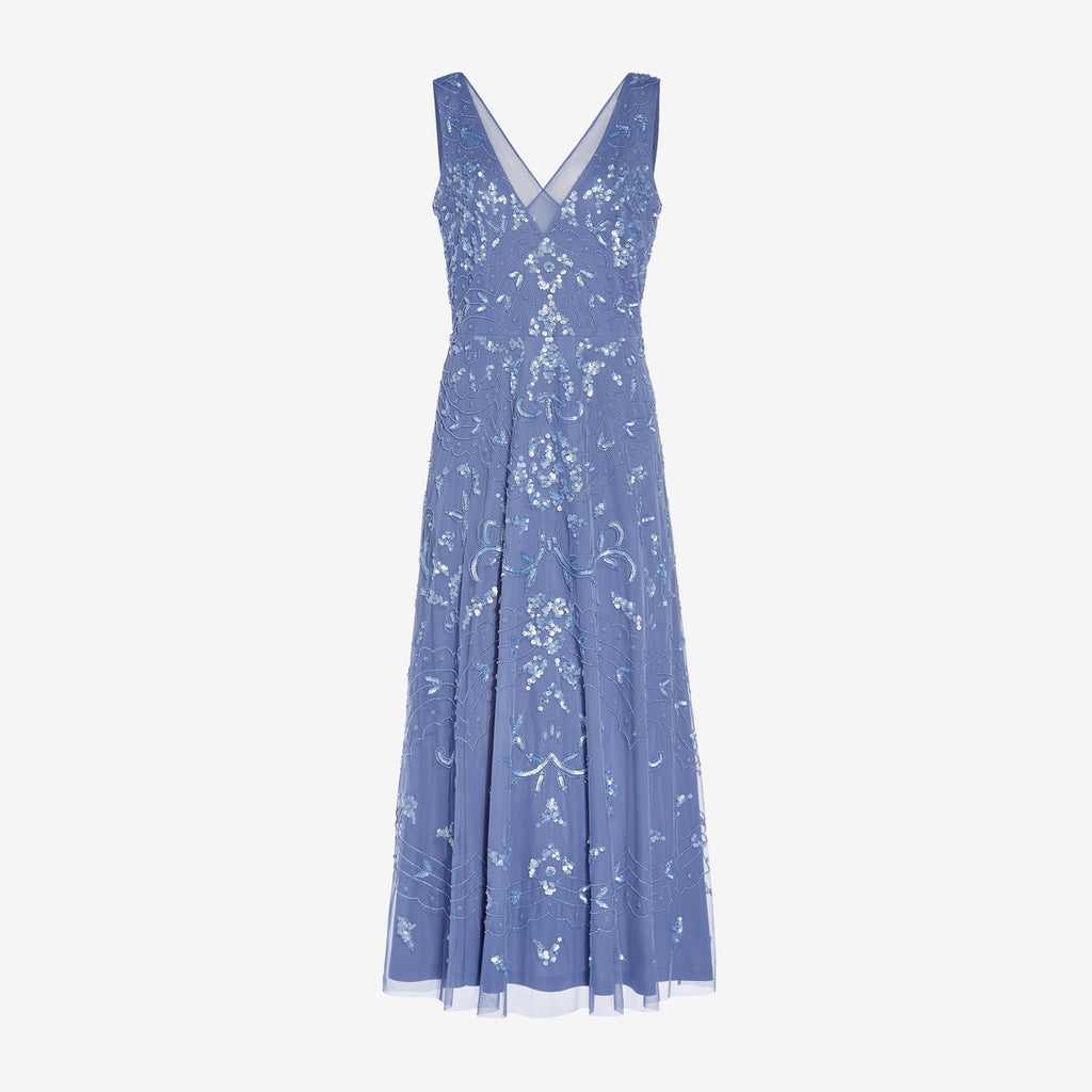HandBeaded AnkleLength Dress In French Blue Adrianna Papell