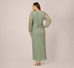 Plus Size Metallic Crinkled Mesh Draped Long Gown In Green Slate 4