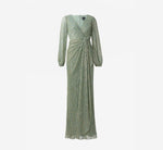 Metallic Crinkled Mesh Draped Long Gown In Green Slate 5
