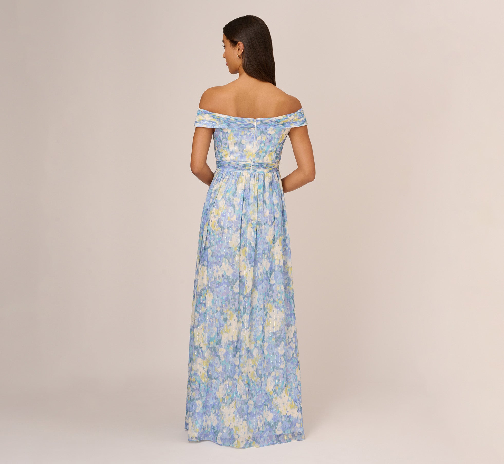 Blue floral asymmetric ruffle evening gown – Eloli