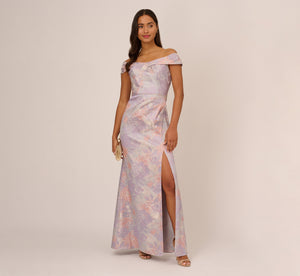 Adrianna Papell Metallic Jacquard Off The Shoulder Gown