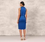 Cowl Neck Cocktail Dress With Front Draped Skirt In Deep Ocean 5