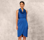 Cowl Neck Cocktail Dress With Front Draped Skirt In Deep Ocean 2