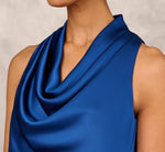 Cowl Neck Cocktail Dress With Front Draped Skirt In Deep Ocean 4