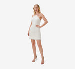 Fringe-Trim Short Sheath Cocktail Halter Dress In Ivory 5
