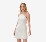 Fringe-Trim Short Sheath Cocktail Halter Dress In Ivory 2