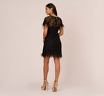 Floral Lace And Feather Trimmed Short Sheath Cocktail Dress In Black 5