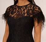 Floral Lace And Feather Trimmed Short Sheath Cocktail Dress In Black 3