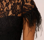 Floral Lace And Feather Trimmed Short Sheath Cocktail Dress In Black 4