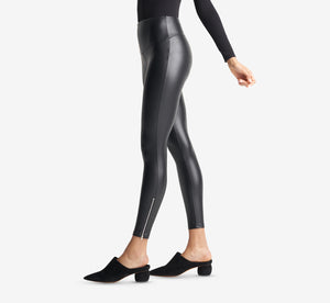 Faux Leather Shaping Legging With Side Zip In Black
